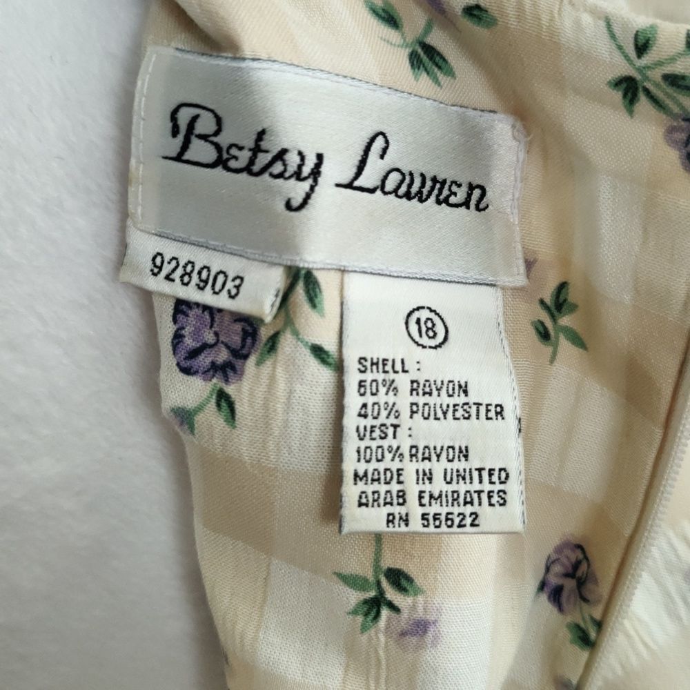 Vintage Betsy Lauren yellow with purple and green floral pattern size 18 - Picture 5 of 10